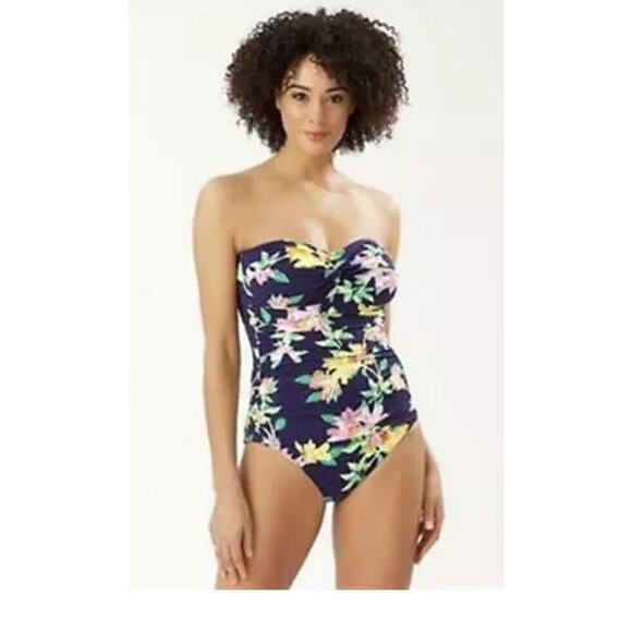 NEW Tommy Bahama Sun Lilies Twist Bandeau One-Piece Swimsuit Size 12 - Picture 1 of 6